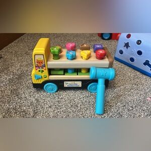 Wooden Truck Toy with Hammer - Yellow and Blue